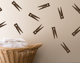 Clothespins Wall Decals - Set of 12 Clothes Pins - Laundry Wall Art - Laundry Room Decal - Clothes Pins Decor - Clothespins Decor