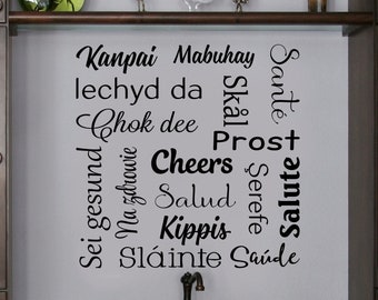 Cheers Different Languages Decal / Cheers Decal / Cheers Sticker / Cheers Bar Decor/ Bar Decal  /Bar Decor / Bar Sticker / Cheers Wall Decal