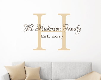 Family Monogram Decal, Personalized Family Name Wall Decal, Family Name Decal, Family Name Monogram, Last Name Decal, Family Established