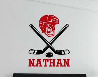 Personalized Hockey Decal, Hockey Sticks with Name, Personalized Hockey Stickers, Hockey Wall Decal, Ice Hockey Decal, Hockey Decor Boy Room