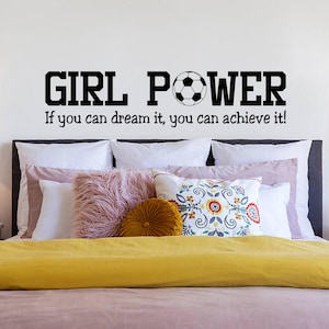Girl Power Soccer Wall Decal, Girls Soccer Female Empowerment Decal Wall Sticker
