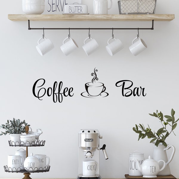 Coffee Bar Decal with Coffee Cup / Coffee with Cup / Coffee Stickers / Coffee Station / Coffee Sign / Coffee Wall Decal /