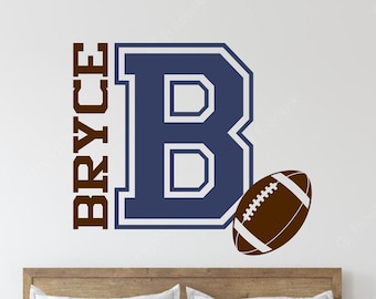 Football Name Decal, Custom Name Football Wall Decal with Name and Initial, Football Wall Sticker, Boys Sports Wall Decor