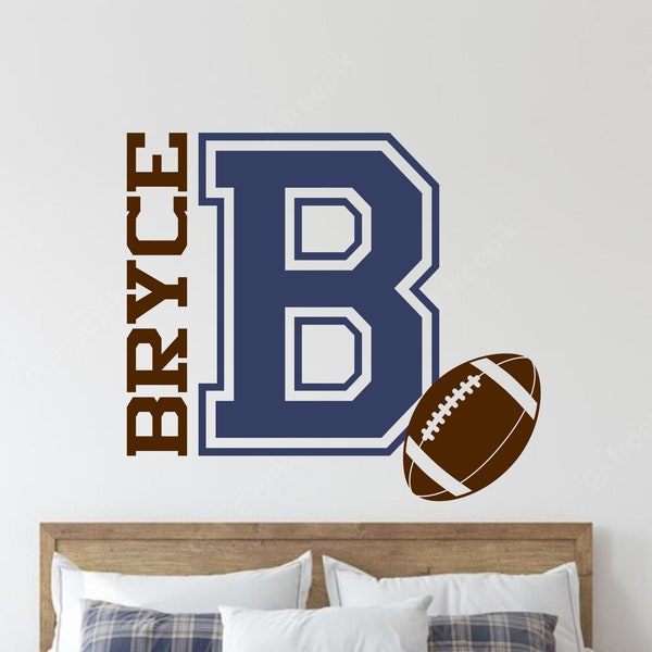 Football Name Decal, Custom Name Football Wall Decal with Name and Initial, Football Wall Sticker, Boys Sports Wall Decor