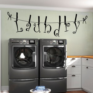Laundry Room Decal / Laundry Letters Held by Clothespins Wall Decal / Laundry Line Wall Decal / Clothespins Decal / Laundry Room Decal