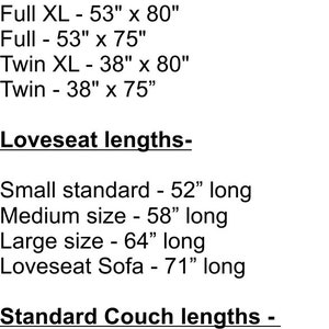 K&ouml;nnte beinhalten: Gr&ouml;&szlig;enempfehlungen f&uuml;r Matratzen, Loveseats und Sofas. Matratzengr&ouml;&szlig;en: King (193cm x 203cm), Cal King (183cm x 213cm), Queen (152cm x 203cm), Full XL (135cm x 203cm), Full (135cm x 190cm), Twin XL (97cm x 203cm) und Twin (97cm x 190cm). Empfehlungen f&uuml;r Loveseat- und Sofal&auml;ngen.
