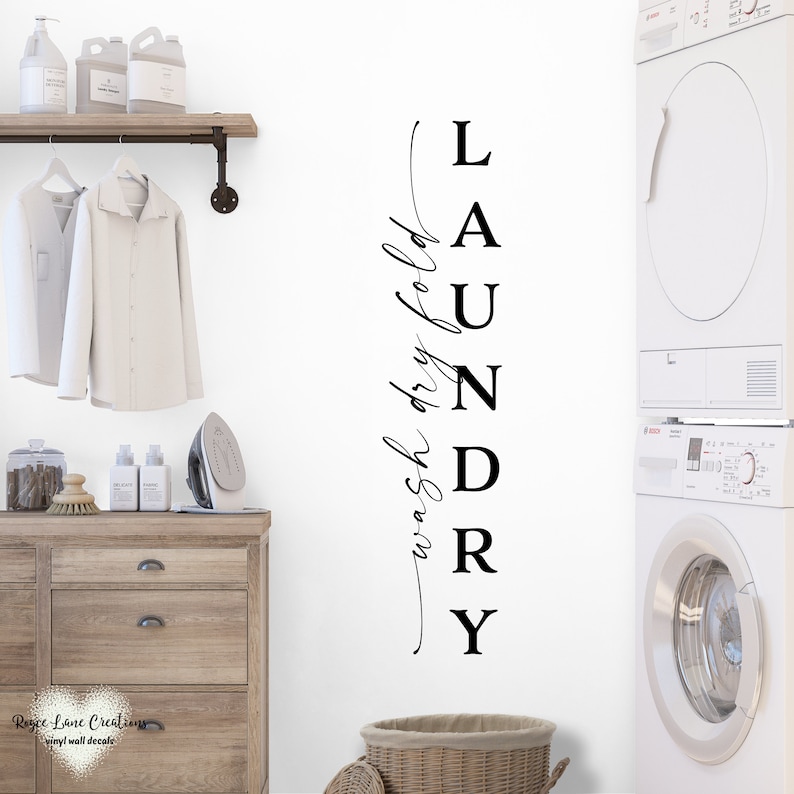 Laundry Decal Vertical, Laundry Decal for Wall, Laundry Decal for Door, Laundry Decal Vinyl, Wash Dry Fold, Farmhouse Laundry Room Decor image 1