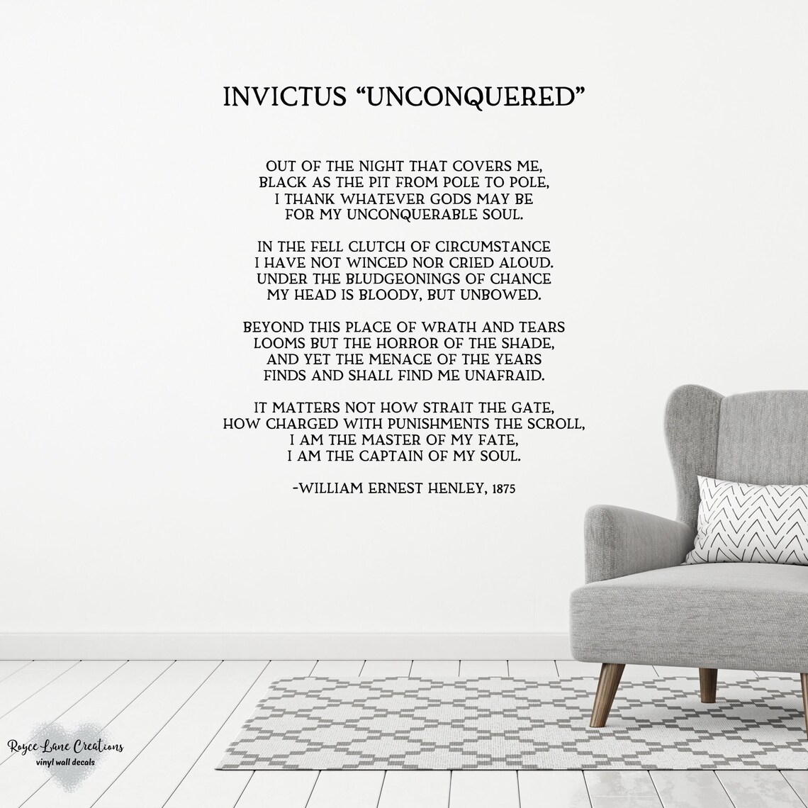Invictus Copyable Invictus Poem, William Ernest Henley, Poem Wall Art, Office Wall Decal ...