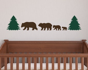 Bear Nursery Decor, 4 Bear Family Decal, Woodland Nursery Decor, Woodland Bear Nursery, Bear Family Sticker, Woodland Decal, Baby Bear Decal