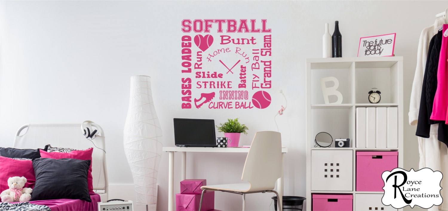 Softball Wall Decal Word Art 2 For Girls Room Bedroom Sticker