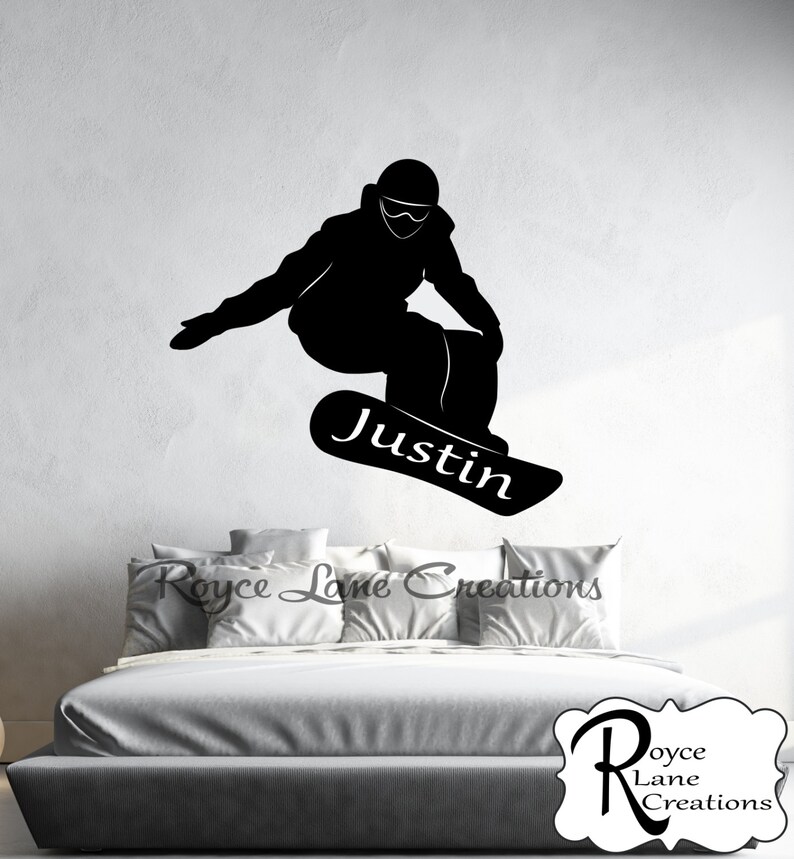 Snowboard Wall Decal Snowboard Decal Snowboarder with Personalized Name Sports Vinyl Wall Decal Boys Room Teen Boy Room Decor Wall Art