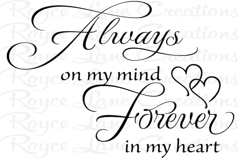 Always on My Mind Forever in My Heart Bedroom Decal, Bedroom Wall Decor, Bedroom Quote Wall Sticker, Bedroom Wall Decal image 2