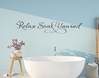 Vinilo decorativo de pared Relax Soak Unwind para baño y spa, Vinilo decorativo Relax Spa para baño, Vinilos decorativos para pared de baño