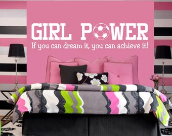 Girl Soccer Wall Sticker, Girl Power Wall Art, GRL PWR, Girl Soccer Decal, Girl Power, soccer wall decal, soccer gifts for girls