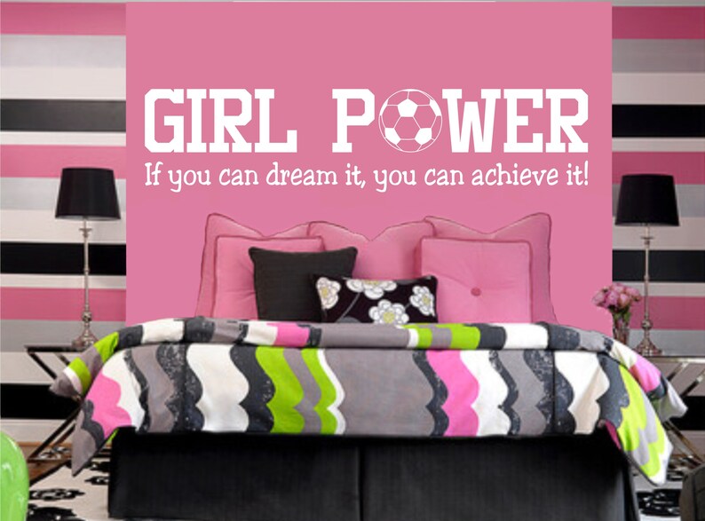 Girl Soccer Wall Sticker, Girl Power Wall Art, GRL PWR, Girl Soccer Decal, Girl Power, soccer wall decal, soccer gifts for girls image 1