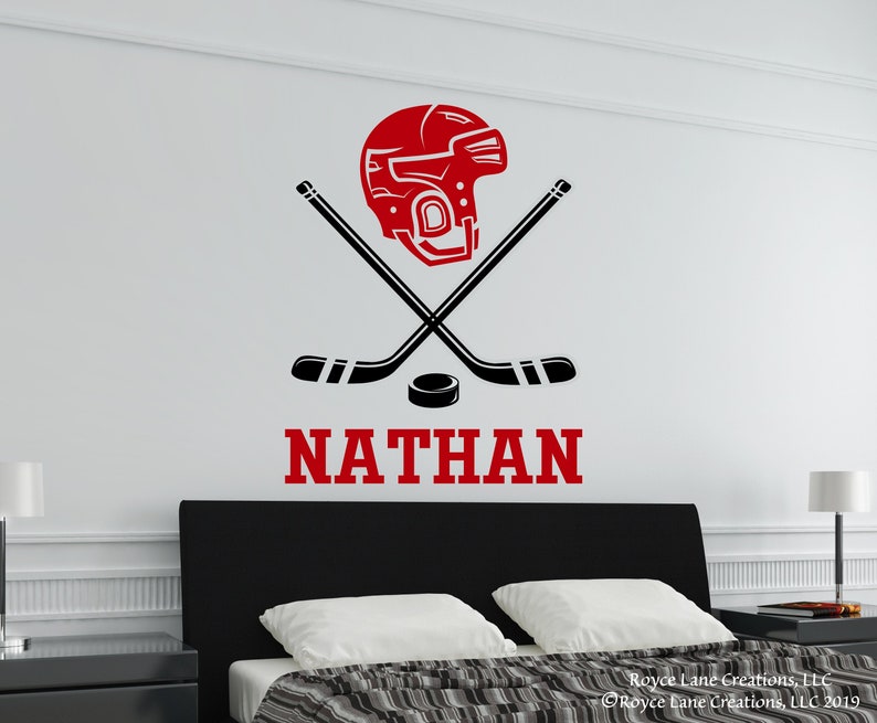 Hockey Wall Decal 2 Hockey Sticks Hockey Puck Helmet with Etsy