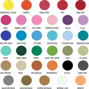 May include: A color chart with 48 different colors, including white, black, red, blue, green, yellow, brown, and grey. Each color is labeled with its name.
