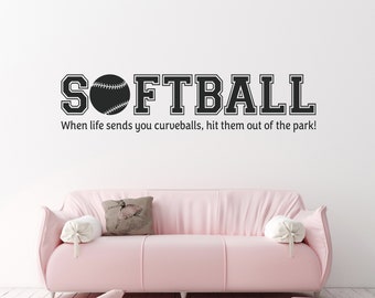 Vinilo decorativo de softbol para pared - Frases de softbol - Cuando la vida te da sorpresas - Vinilo decorativo de softbol para habitación de niñas - Decoración para habitación de adolescentes - Decoración de softbol