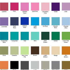 K&ouml;nnte beinhalten: Eine Farbkarte mit einer Vielzahl von Farbt&ouml;nen, darunter Wei&szlig;, Gelb, Orange, Rot, Rosa, Blau, Gr&uuml;n, Braun und Metallic-T&ouml;ne. Jede Farbe wird in einem Quadrat mit ihrem Namen darunter dargestellt.