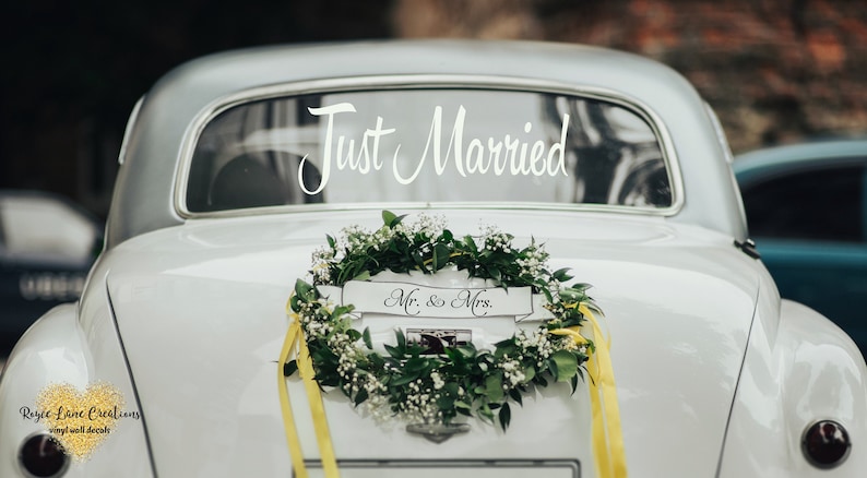Just Married Car Decal, Wedding Car Decal, Just Married Sign, Just Married Car Decorations, Wedding Car Decoration, Wedding Car Sticker image 1