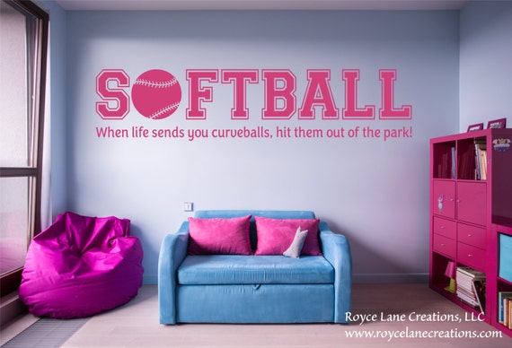Softball Quotes When Life Hands You Curveballs Softball Decal Girls Room Teen Girl Room Decor Softball Decor