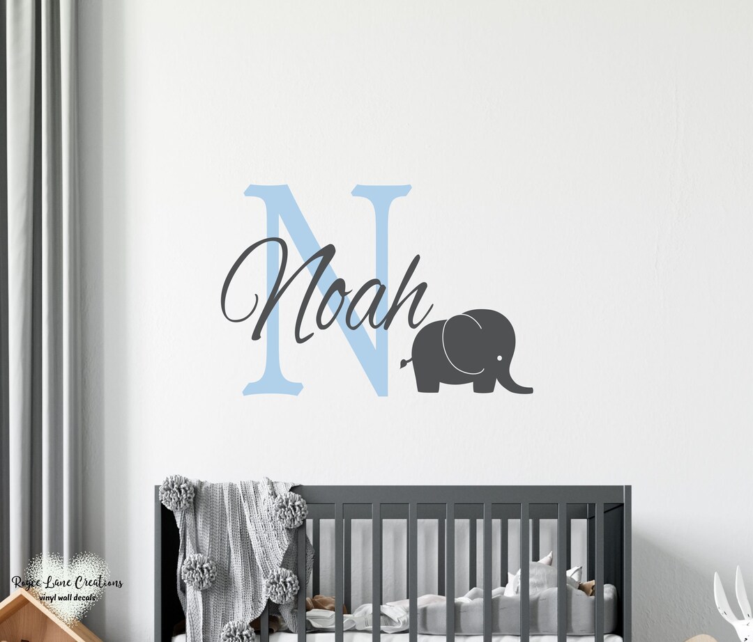 Elephant Name Wall Decal, Elephant Nursery Wall Decal, Elephant Wall
