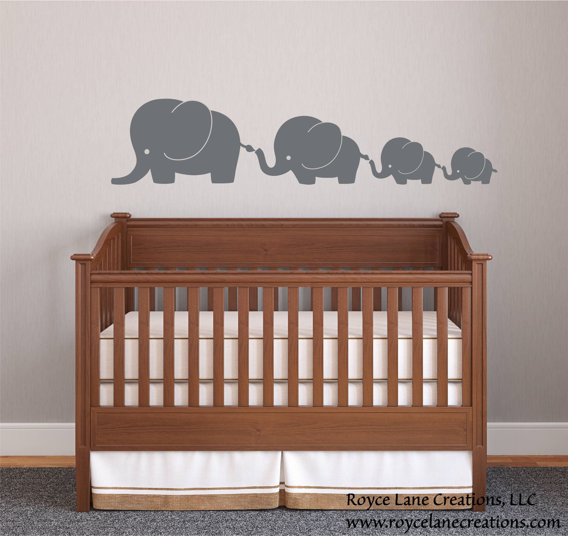 Silver Elephant Decal Family 4 Elephants Nursery Wall Sticker