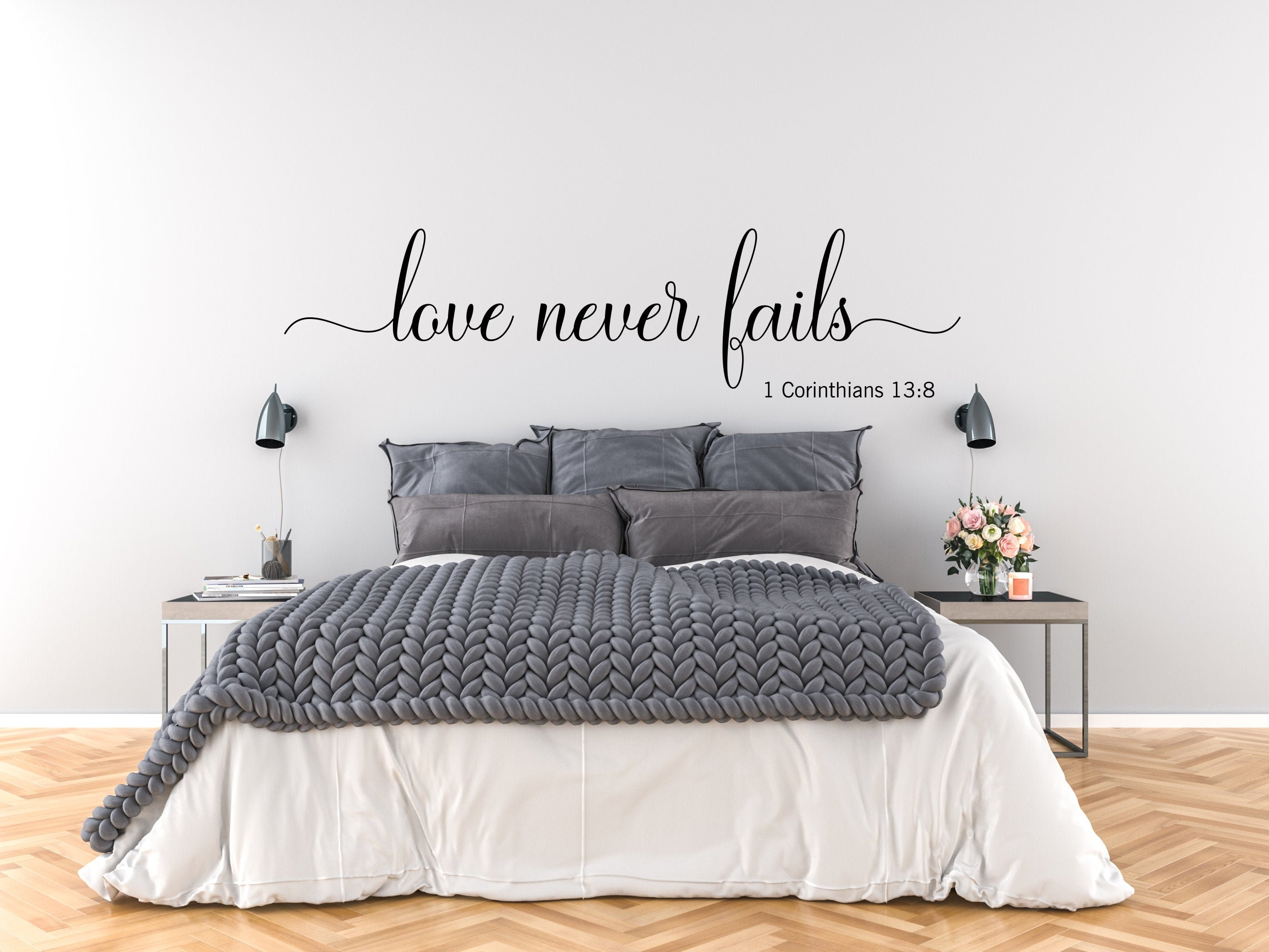 Our Love Never Fails Banner Heart Couple Relationship Marriage Wall Decals  for Walls Peel and Stick wall art murals Black Small 8 Inch 