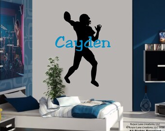 Football Player Wall Decal with Personalized Name for Teen Boys Bedroom Sports Wall Decal Football Wall Decal - Football Decor