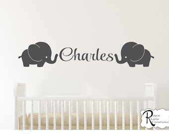 Nursery Name Decal- Elephant Wall Decal - Elephant Decal with Name- Elephant Nursery Decal - Elephants Decal with Name