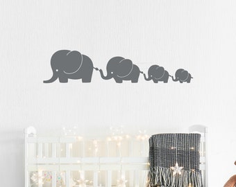 Silver Elephant Decal- Elephant Family 4 Elephants Decal, Nursery Elephant Wall Decal, Silver Elephant Sticker - Silver Nursery Decal