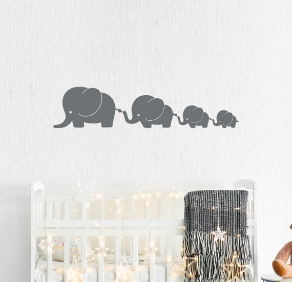 Silver Elephant Decal- Elephant Family 4 Elephants Decal, Nursery Elephant Wall Decal, Silver Elephant Sticker - Silver Nursery Decal