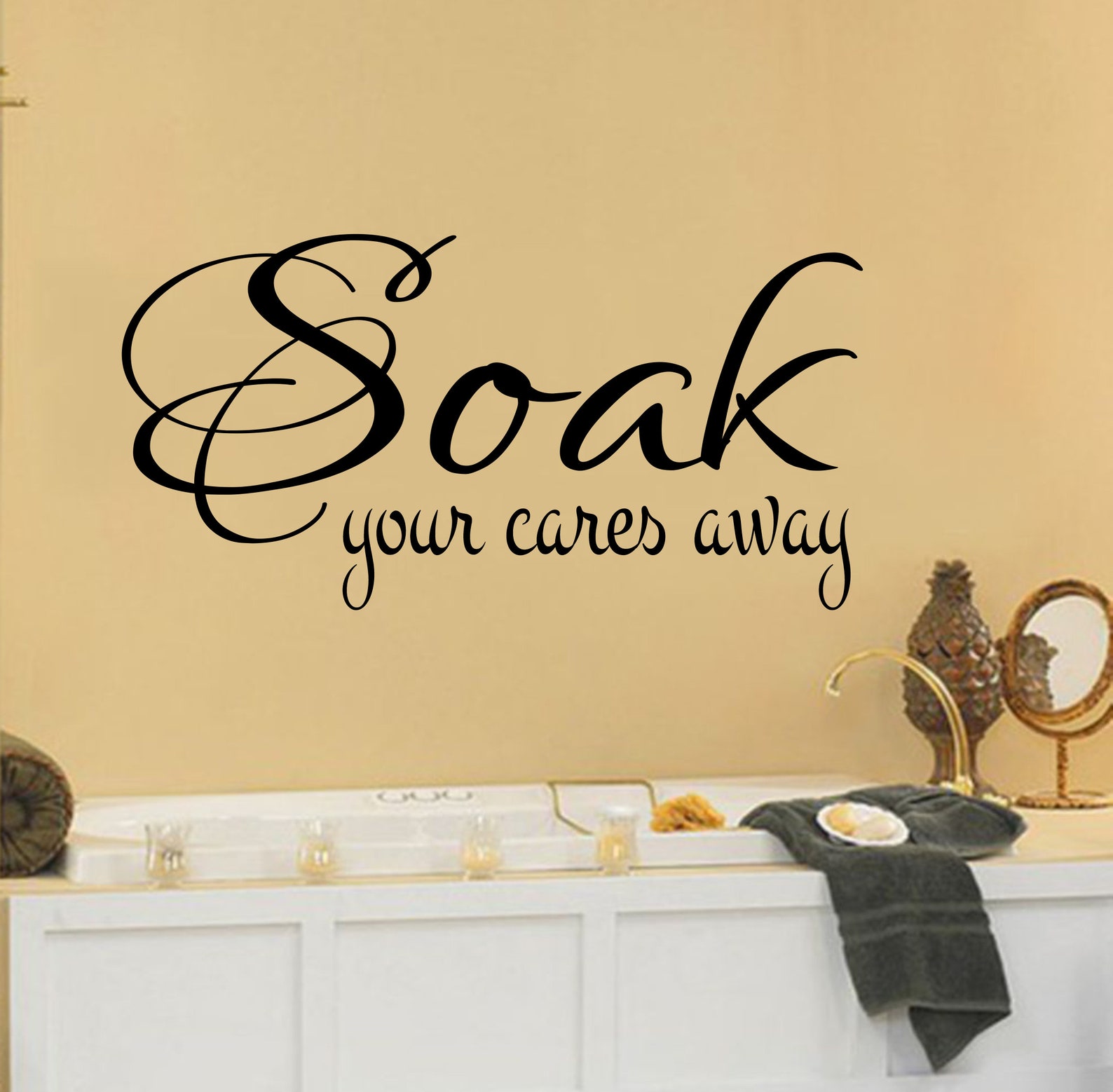Bath Wall Decal Decal for Bathroom Soak Your Cares Away Etsy