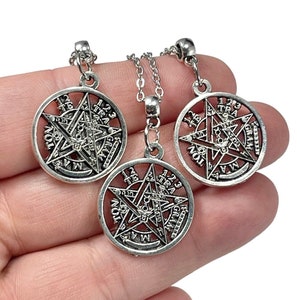Tetragrammaton Pentacle Charm Necklace, Silver Plated Yahweh Pendant Jewelry with Silver Plated, Sterling Silver or Stainless Steel Chain