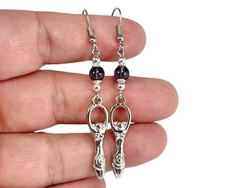 Amethyst Goddess Earrings, Silver Fertility Goddess Charm Jewelry, Gift for Mother, Holiday Gift Mothers Day