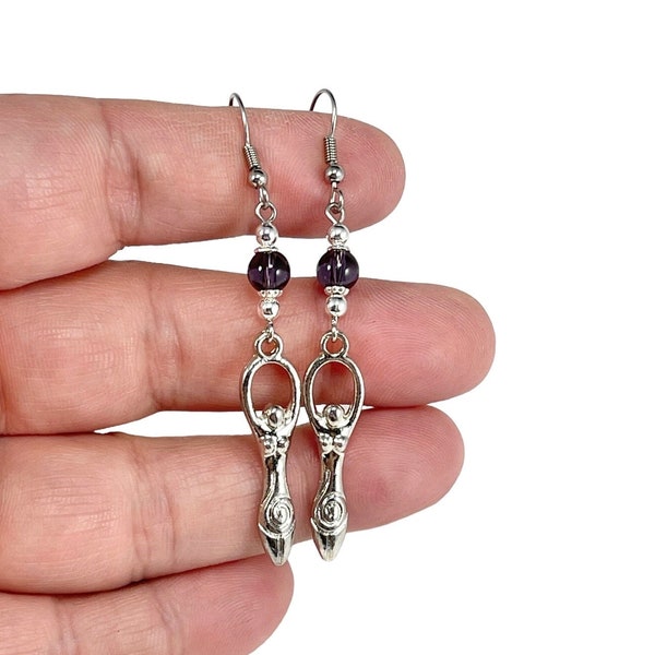 Amethyst Goddess Earrings, Silver Fertility Goddess Charm Jewelry, Gift for Mother, Holiday Gift Mothers Day