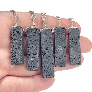 Long Lava Stone Bar Pendants, Black Lava Aromatherapy Necklace, Vertical Bar Necklace, Choose Your Pendant, Holiday Gift Mothers Day