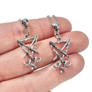 Rustic Silver Sigil of Lucifer Pendant Necklace, Silver Branch Luciferian Jewelry, Satanic, Mystical Occult Symbols, ,