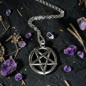 Silver Inverted Pentacle Pendant Necklace, Occult Jewelry
