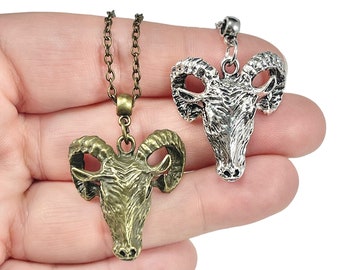 Large Ram's Head Pendant, 3D Goat Head Necklace, Occult Animal Charm Necklace, Satanism Jewelry, Holiday Gift Mothers Day
