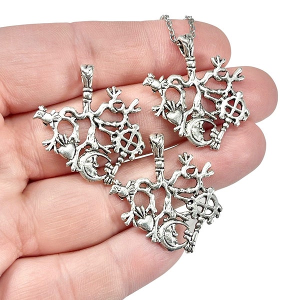 Cimaruta Pendant, Witch Tree, Folk Magic Charm Jewelry with Silver Plated, Sterling Silver, or Stainless Steel Chain, Holiday Gift