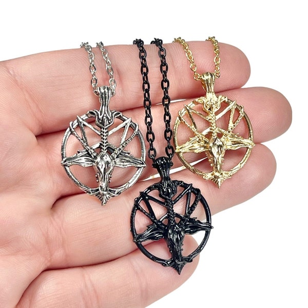 Baphomet Inverted Pentagram Pendant, Black, Gold, or Silver, Horned God Pendant Necklace, Devil Necklace,, Holiday Gift Mothers Day