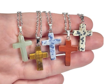 Gemstone Cross Charm Necklace, Choose your stone, With Silver Plated, Sterling Silver, or Stainless Steel Chain, Choose Your Stone!