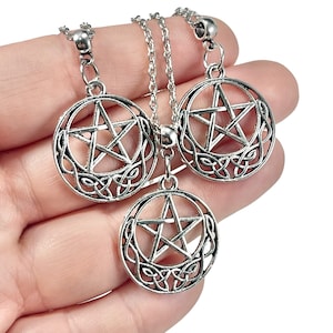 Silver Celtic Pentacle Necklace, Witch Pentagram Necklace, Wiccan, Pagan Gift with Silver Plated, Stainless Steel or Sterling Silver Chain