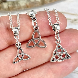 Small Triquetra Charm Necklace, Dainty Trinity Knot Jewelry Silver -Plated, Stainless Steel or Sterling Silver Chain, Pagan Charm