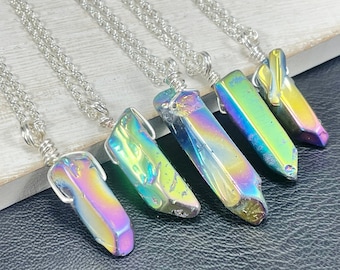 Crystal Pav\u00e9 titanium necklace gifts for her fashion jewelry iridescent titanium quartz necklace
