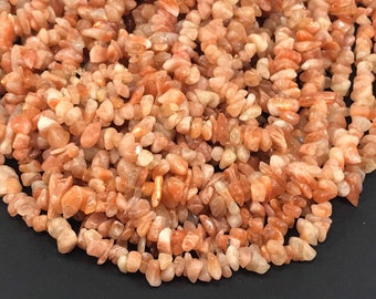 Orange Sunstone Chip Beads, Drilled, 36 Inch Strand, Approx 1-8mm, Tiny to Small Stones, Designer Quality, Jewelry Supply, Holiday Gift