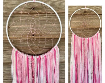 Pink and White Dreamcatcher, Multi-Color Boho Macramé Wall Hanging, Gift for Home, Nursery, Holiday Gift Mothers Day