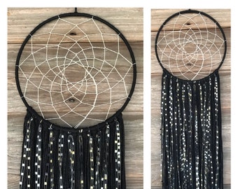 Gothic Dreamcatcher Small 8 Inch Hoop, Multi Color Metallic Dark Macrame Wall Hanging, Holiday Gift Mothers Day