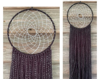 Black and Silver Metallic Dreamcatcher, Dark Gothic Yarn Macrame Gift for Home, Holiday Gift Mothers Day